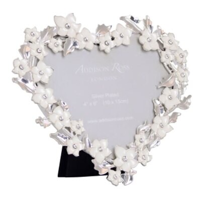 Addison Ross Silver &amp; White Heart Flower Picture Frame 4 x 4 Inch Zinc FR1653, MPN: FR1653, UPC/EAN…