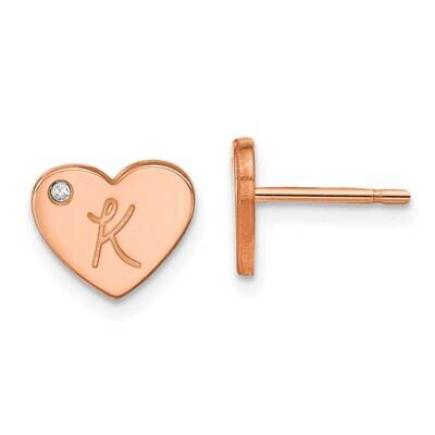 Initial Heart with Diamond Post Earrings Sterling Silver Rose-plated XNE149RP, MPN: XNE149RP,