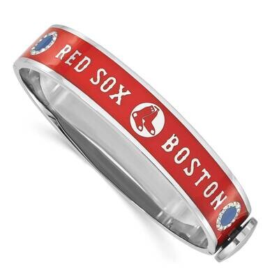 Stainless Steel MLB Boston Red Sox Crystal &amp; Enamel Hinged Bracelet RSOHEB