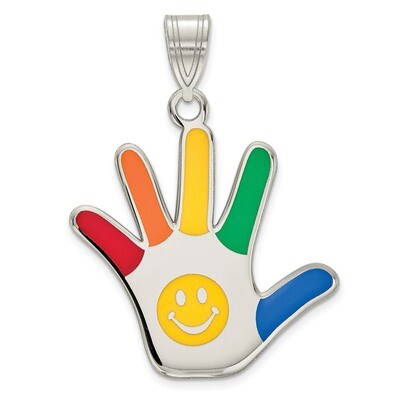 Enamel Autism with Smiley Face Handprint Pendant Sterling Silver Rhodium QC9345, MPN: QC9345, 88395…