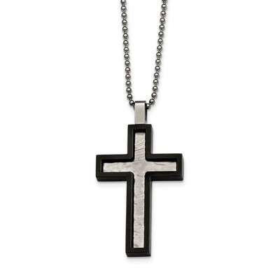 Hammered Black IP Cross Necklace Stainless Steel Brushed and Polished SRN2039-24 by Chisel, MPN: SR…