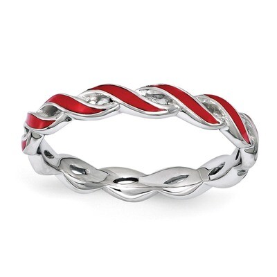Red Enamel Ring - Sterling Silver QSK1509, MPN: QSK1509, 886774205984