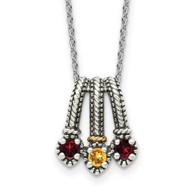 Accent Garnet &amp; Citrine Necklace Sterling Silver with 14k Gold QTC1551, MPN: QTC1551, 883957619880