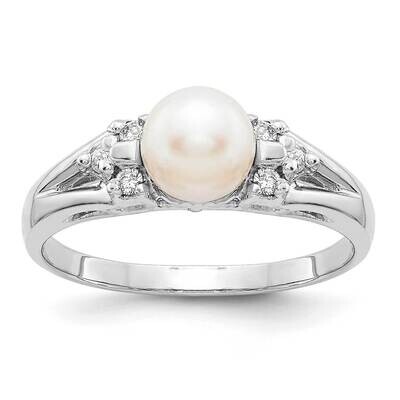 6mm Fw Cultured Pearl Aaa Diamond Ring 14k White Gold Y4389PL/AAA, MPN: Y4389PL_AA, 883957098784