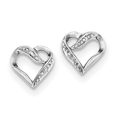 Diamond Heart Post Earrings Sterling Silver Rhodium QDX289, MPN: QDX289, 883957009308