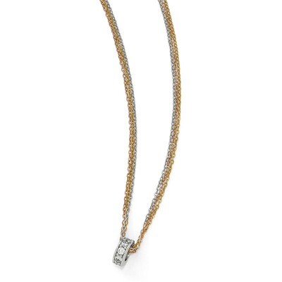 Rose &amp; Yellow-tone CZ 3-Strand Necklace Sterling Silver QLF575-18