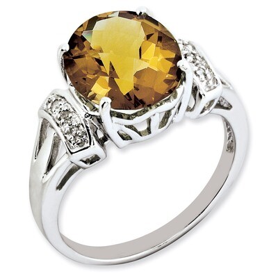 Oval Whiskey Quartz &amp; Diamond Ring Sterling Silver QR2922WQ, MPN: QR2922WQ, 883957360164