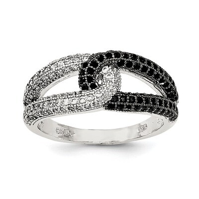 Black &amp; White CZ Diamond Ring Sterling Silver Rhodium-plated QR6147, MPN: QR6147,