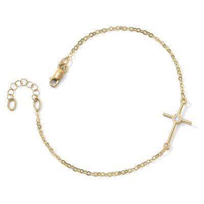 Leslie&#39;s CZ Cross 1 inch Extender Bracelet 7 Inch 14k Gold Polished HB-LF830-7, MPN: LF830-7, 19110…
