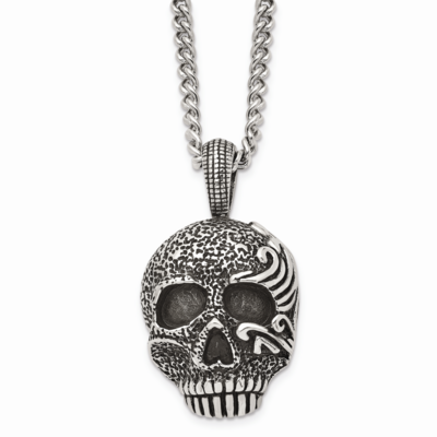 Textured Skull 24 Inch Necklace Stainless Steel Antiqued SRN1042-24 by Chisel, MPN: SRN1042-24, 886…