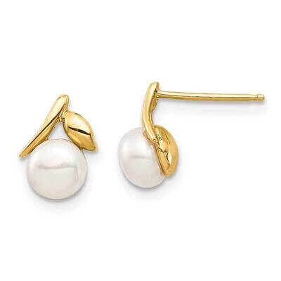 5-6mm White Button Freshwater Cultured Pearl Post Earrings 14k Gold SE2976 by Madi K, MPN: SE2976, …