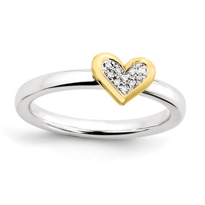 Heart Diamond &amp; Vermeil Ring - Sterling Silver QSK1064, MPN: QSK1064, 886774203294