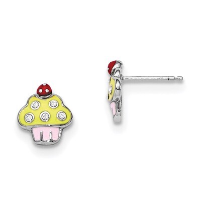 Enamel Swarovski Cupcake Earrings Sterling Silver Rhodium-plated QGK141, MPN: QGK141, 191101111174
