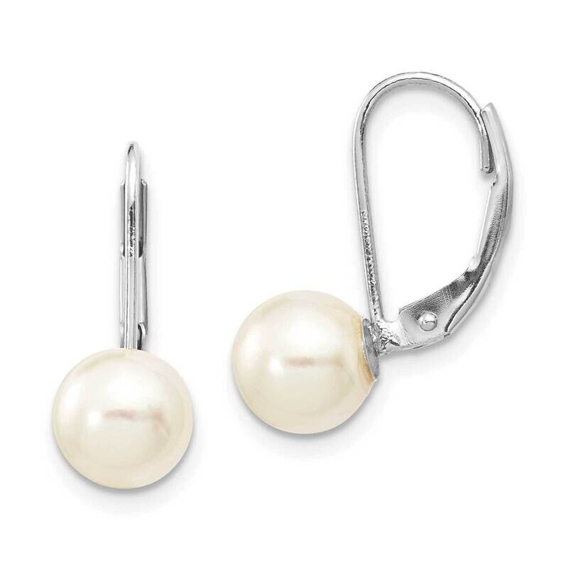 7-8mm Round White Saltwater Akoya Pearl Leverback Earrings 14k White Gold XFW481E