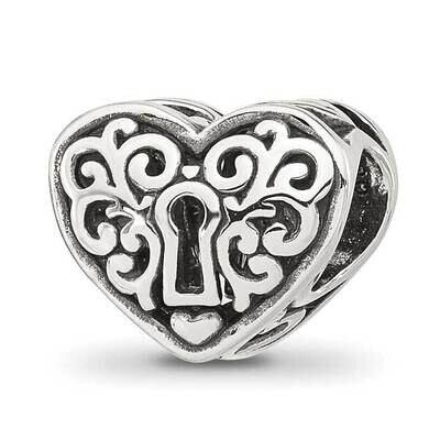 Polished Heart Lock Bead Sterling Silver QRS4280, MPN: QRS4280,