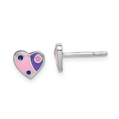 Childs Enameled Pink/Purple Heart Earrings Sterling Silver Rhodium-plated QE14338, MPN: QE14338, 88…