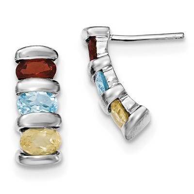 Garnet Blue Topaz &amp; Citrine Post Earrings Sterling Silver Rhodium-plated QE12631RB, MPN: QE12631RB,