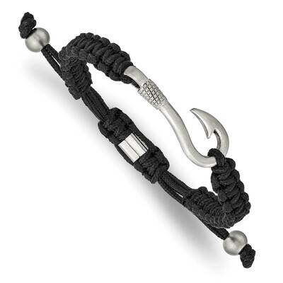 Fishing Hook Black Nylon Adjustable Bracelet Stainless Steel Brushed SRB2798, MPN: SRB2798, 1911018…