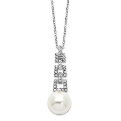 Majestik Rhodium Plated 10-11mm Imitat Shell Pearl Cz Necklace Sterling Silver QMJN117W-17, MPN: QM…