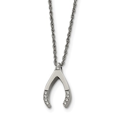 CZ Wishbone Necklace Stainless Steel SRN2150-15.5 by Chisel, MPN: SRN2150-15.5, 191101646454