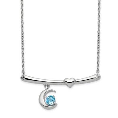 Swiss Blue Topaz Moon with 2.25in ext Necklace Sterling Silver Rhodium Plated QG5298-18, MPN: QG529…
