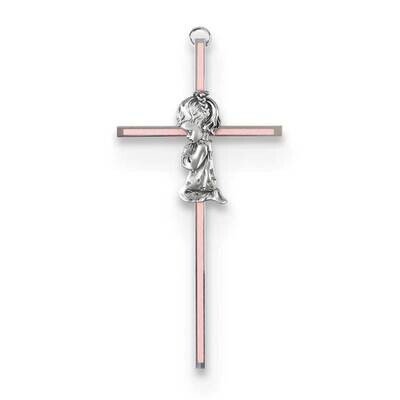 Silver-tone Metal Praying Girl Pink Enamel Wall Cross GM22838, MPN: GM22838, 603799225861