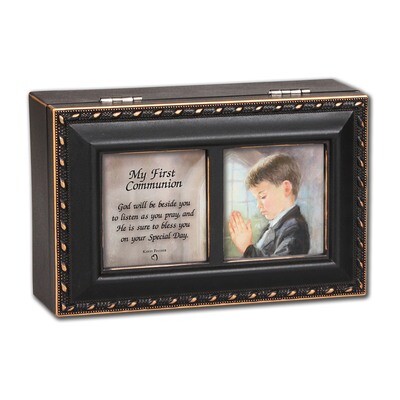 First Communion Boy Distressed Black Finish Music Box GM11580, MPN: GM11580, 633303844851