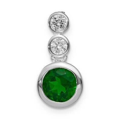 Polished Clear &amp; Drk Green Cz Bezel Pendant Sterling Silver CMEI17877, MPN: CMEI17877,