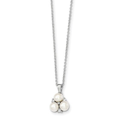 8-9mm White Freshwater Cultured Pearl CZ Diamond Pendant Necklace 17 Inch Sterling Silver QP4629, M…