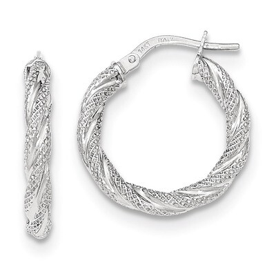 Hoop Earrings 14k White Gold Twisted Textured TH690, MPN: TH690, 191101458804