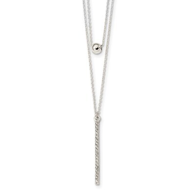CZ Diamond Bar and Bead 2-Strand Necklace 16 Inch Sterling Silver Polished QG4312-16, MPN: QG4312-1…