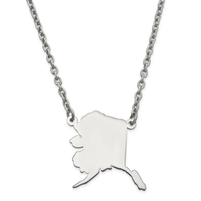 Alaska State Pendant Necklace with Chain 14k White Gold Engravable XNA706W-AK, MPN: XNA706W-AK, 886…