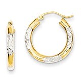 Diamond-cut 3x20mm Hoop Earrings 14K Gold &amp; Rhodium TC830, MPN: TC830, 886774731414