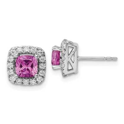 Diamond and Created Pink Sapphire Halo Post Earrings 14k White Gold Lab Grown Diamond EM9037-CPS-03…