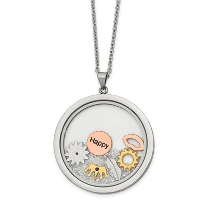 Rose &amp; Yellow Ip-plated Crystal &amp; Charms 2 Inch ext Necklace Stainless Steel SRN2707-18 by Chisel, …