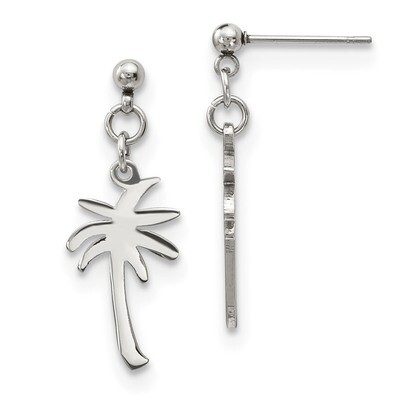 Palm Tree Post Dangle Earrings Stainless Steel Polished SRE1199 by Chisel, MPN: SRE1199, 1911018535…