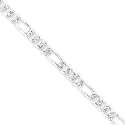 24 Inch 8mm Pave Flat Figaro Chain Sterling Silver QFF220-24, MPN: QFF220-24, 886774411064