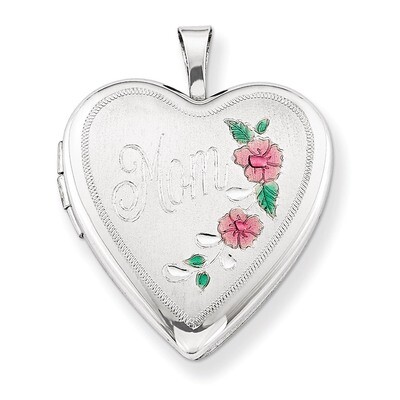 Enameled Floral Mom Heart Locket Sterling Silver 20mm QLS347, MPN: QLS347, 883957144375