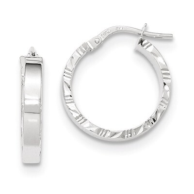 Hoop Earrings 14k White Gold Diamond-cut Edge Polished TF815, MPN: TF815, 191101362972