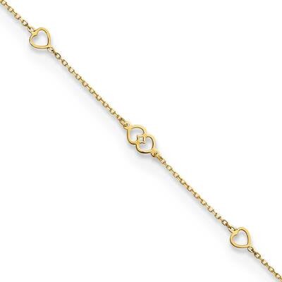 Hearts 9 Inch Plus 1 Inch Extender Anklet 14k Gold Polished ANK312-9, MPN: ANK312-9, 883957809786