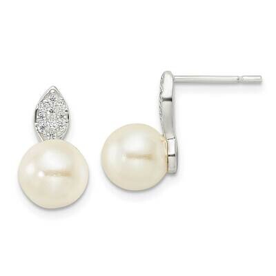 7-8mm Imitation Shell Pearl Post Earrings Sterling Silver Cz Diamond QE16347, MPN: QE16347, 1969041…