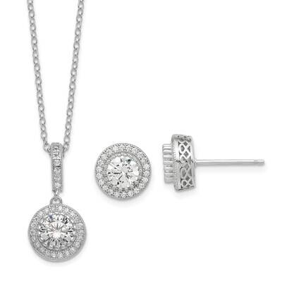 Rhodium-Plated CZ Diamond 18 Inch Necklace Post Earrings Set Sterling Silver Polished QG6191SET, MP…