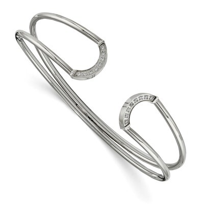 CZ Flexible Cuff Bangle Stainless Steel Polished SRB1857 by Chisel, MPN: SRB1857, 191101016226