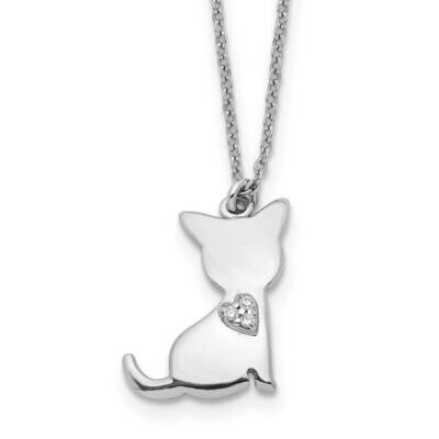 CZ Diamond Heart Cat Necklace 16 Inch Sterling Silver Rhodium-Plated QG6170-16, MPN: QG6170-16, 196…