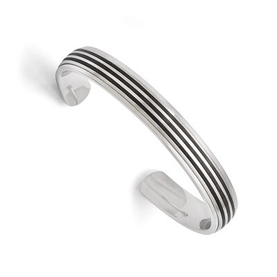 Polished Brushed Black Rubber Inlay Cuff Bangle - Stainless Steel SRB1519 by Chisel, MPN: SRB1519, …
