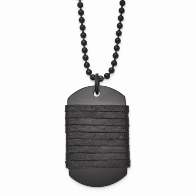 Dog Tag Wrapped Leather Necklace Stainless Steel Brushed SRN1444-26.5 by Chisel, MPN: SRN1444-26.5,…
