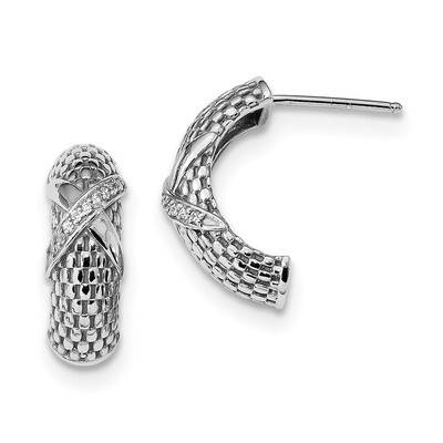 Textured CZ Diamond Post Earrings Sterling Silver Rhodium-plated Polished QE13034, MPN: QE13034,