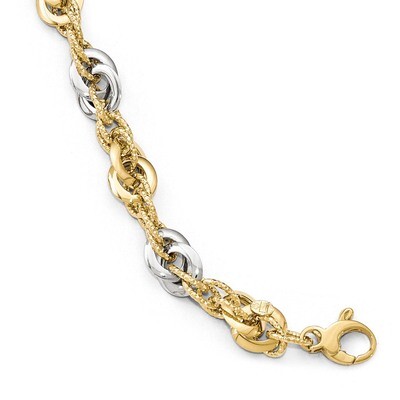 Leslie&#39;s Diamond-cut Fancy Link Bracelet 7.5 Inch 14k Two-tone Gold Polished HB-LF599-7.5, MPN: LF5…