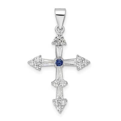 CZ Diamond Cross Pendant Sterling Silver Rhodium-Plated QC11152, MPN: QC11152,