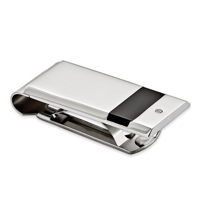 Polished Black Rubber and Synthetic Diamond Money Clip - Stainless Steel SRM138 by Chisel, MPN: SRM…